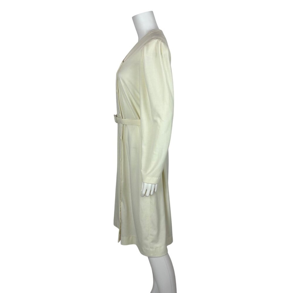 Vintage 80s Asymmetrical Dress Womens XL Cream Long Sleeve Belted Long Sleeve Po - Picture 8 of 11